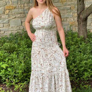 Entro One-Shoulder Midi Dress with Abstract Floral Print – Size M